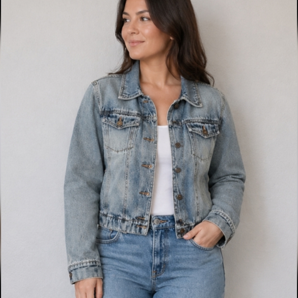 MODA Vintage Distressed Lined Jean Jacket Small